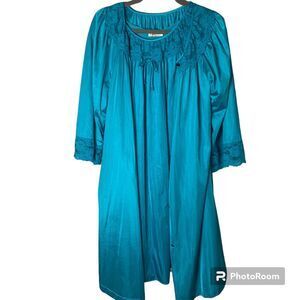 Gilead Peignoir Set MED Nightgown and Robe Set Lace Turquoise Teal Blue Vintage